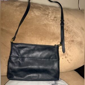 Fossil Fiona Black Pebbled Leather Small Crossbody Bag